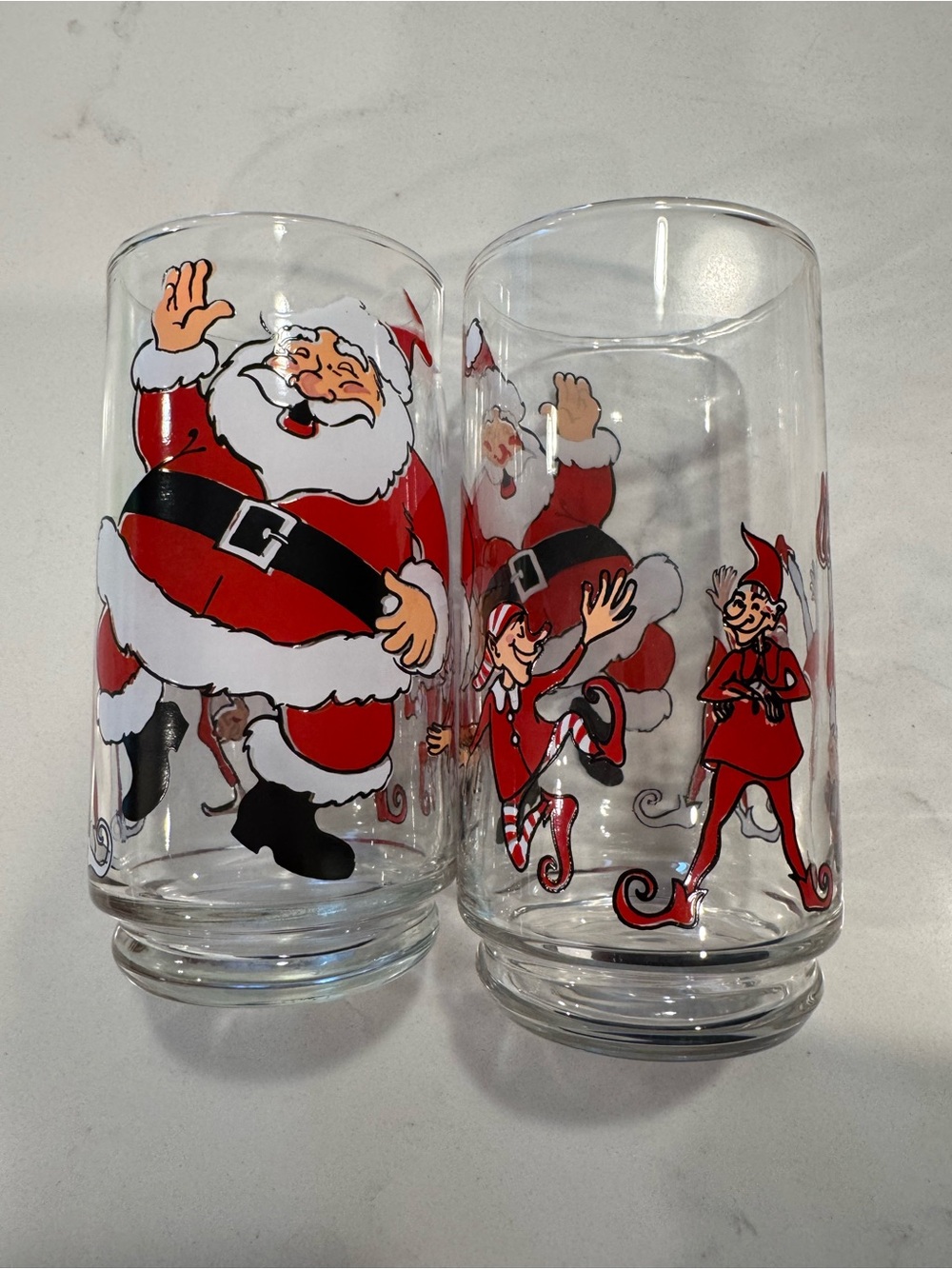 Vintage Pair of Libbey Santa and Dancing Elves Glasses